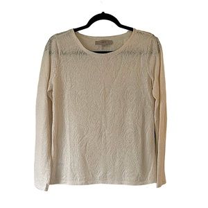 LOFT cream long sleeve lace embossed shirt size medium